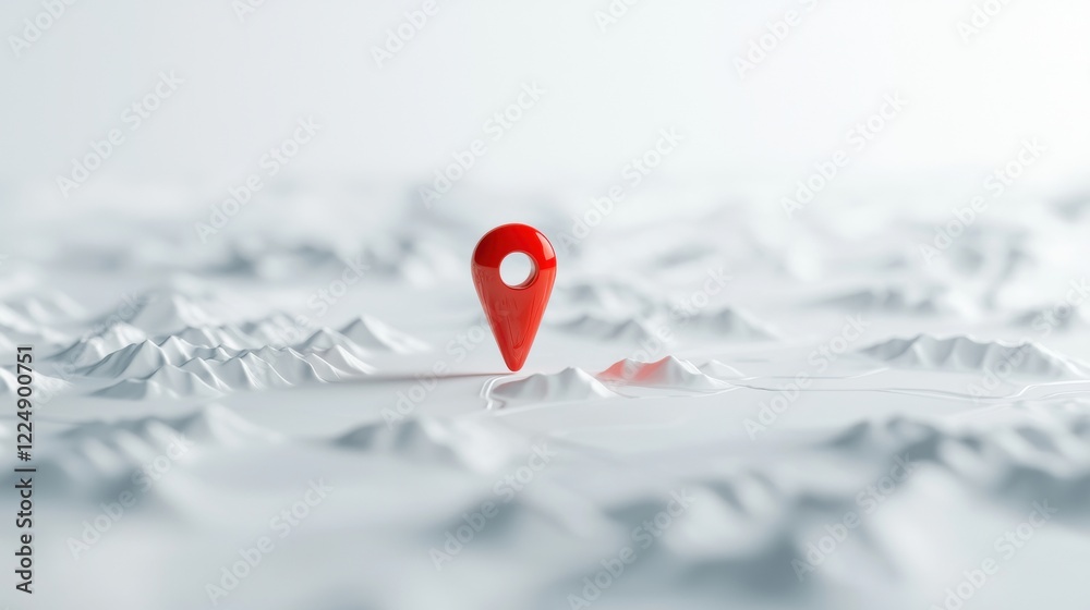 Fototapeta premium 3D map with a red location pin on a white landscape