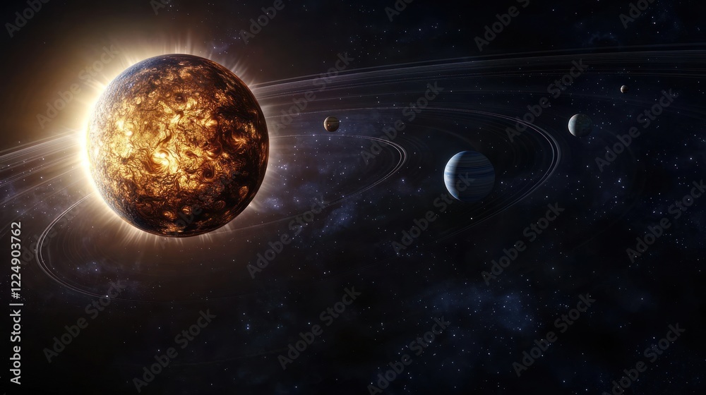 Naklejka premium Glowing Planet in a Star System