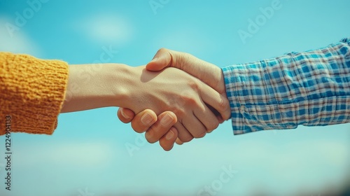 Close-up of diverse hands shaking in agreement on a sunny day