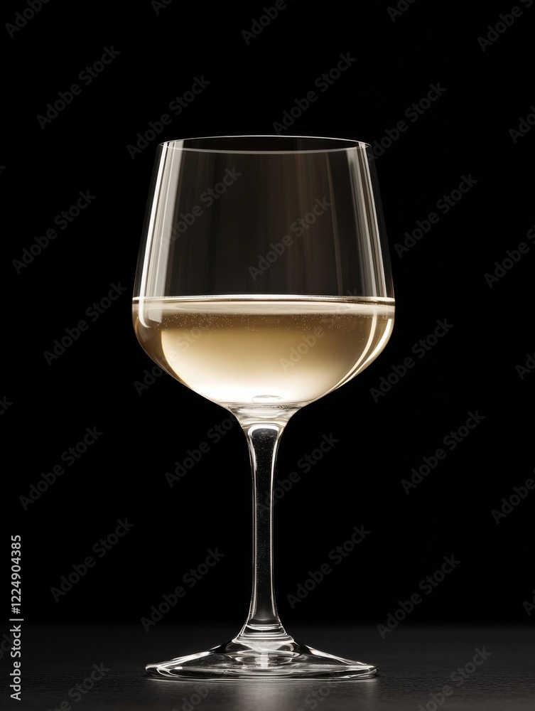 Elegant glass of white wine illuminated against a black background displaying clarity and reflections Elegant glass of white wine illuminated against a black background displaying clarity and reflections