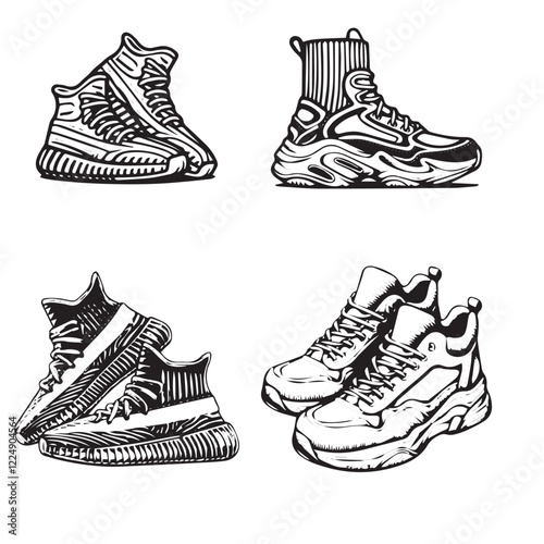 Stylish Shoes Silhouette on White Background

