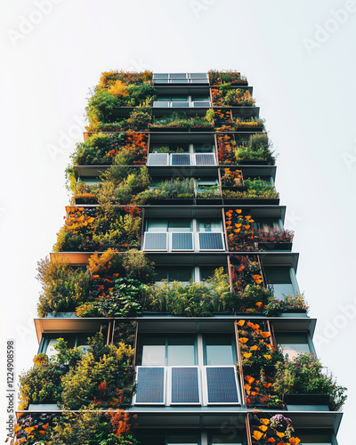 Sustainable Green Building with Vertical Garden and Solar Panels photo