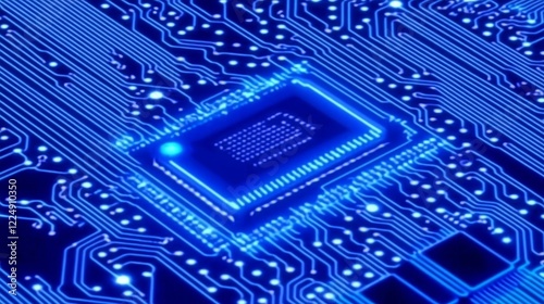 Wallpaper Mural Blue Circuit Board with Glowing Lines and Dots on Gradient, Technology Background, Vector Design Torontodigital.ca