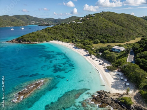 Sapphire Beach St. Thomas US Virgin Islands Aerial Drone View Turquoise Water White Sand
