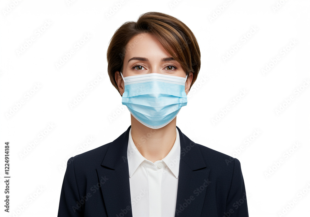 Person wearing a mask in a business portrait showcasing a masked professional with a serious expression and a formal appearance Person wearing a mask in a business portrait showcasing a masked professional with a serious expression and a formal appearance