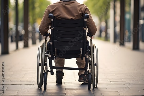 A man with a physical handicap and a mobility issue uses a wheelchair. Close-up with copy space