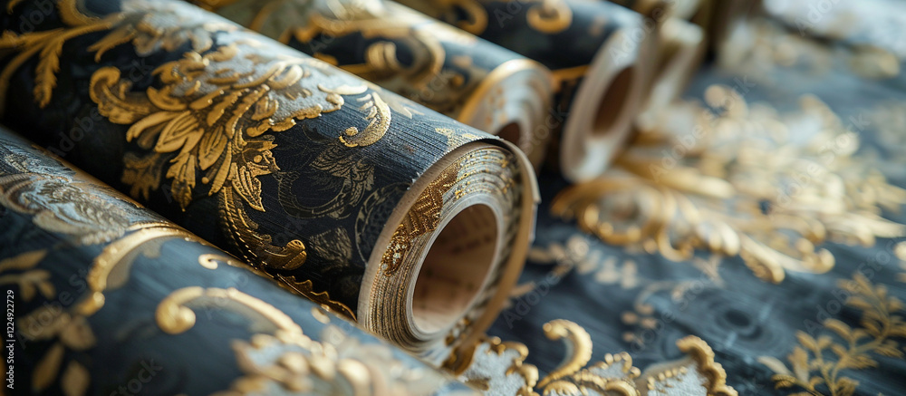 Colorful rolls of wallpaper as background, Close up wall paper, vinyl ...