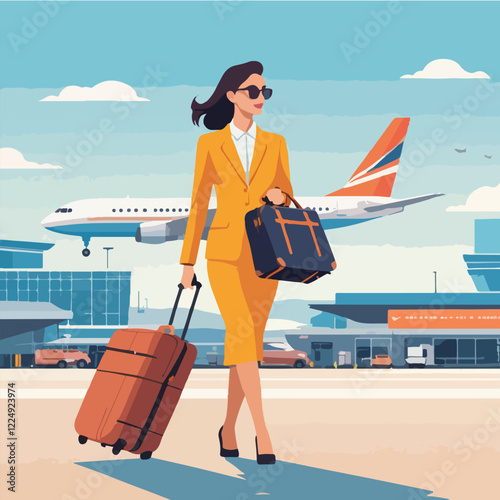 a career woman carrying a suitcase at the airport