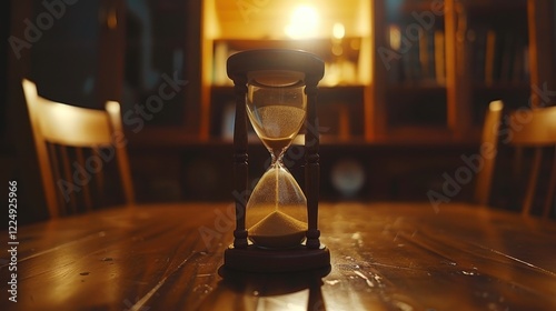 Sand Timer: A small, functional hourglass that measures the passage of time with sand, often used for short time intervals in games or tasks.
 photo