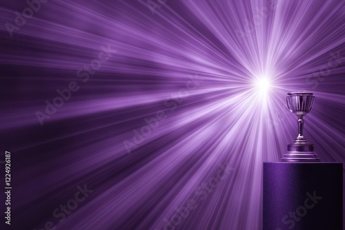 Glimmering Trophy on Stand with Radiant Light Effect in Purple Background for Achievement Theme