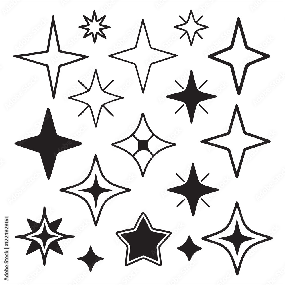 Fototapeta premium SET OF VECTOR VARIOUS STAR SILHOUETTES 
