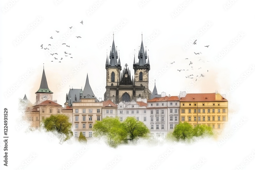 Fototapeta premium The Historic Charm of Prague: A Cityscape - Prague's iconic architecture, cobblestone streets, romantic atmosphere, rich history, and vibrant culture. A symbol of European heritage.