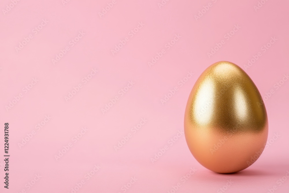 Shiny Golden Egg on Soft Pink Background for Easter Celebration and Spring Themes Shiny Golden Egg on Soft Pink Background for Easter Celebration and Spring Themes