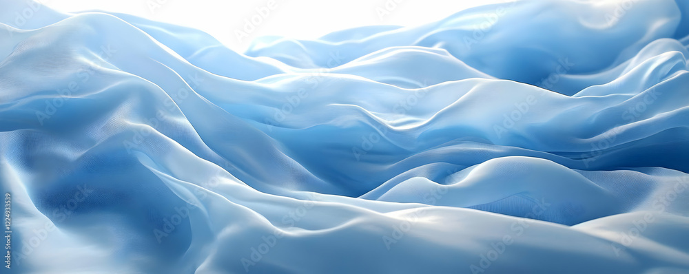 Obraz premium Blue silk fabric folds, bright background, textile design
