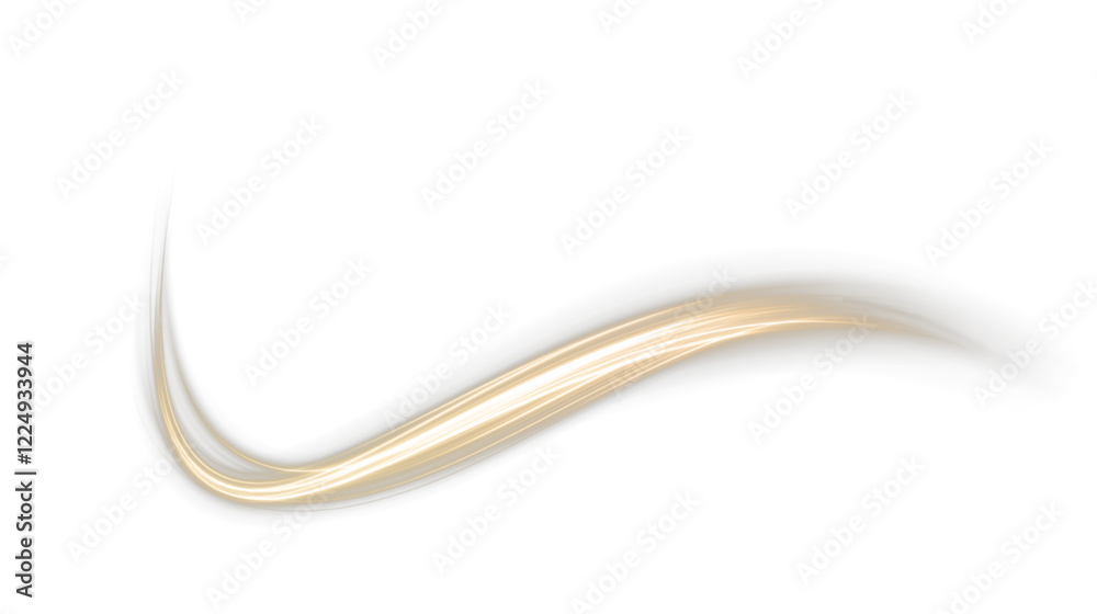 Elegant golden swirl on a white background. Shimmering yellow curl perfect for festive designs. Luxurious gold ribbon-like curve. Vector PNG for twirls, lines, curves, ropes, and stripe decorations.