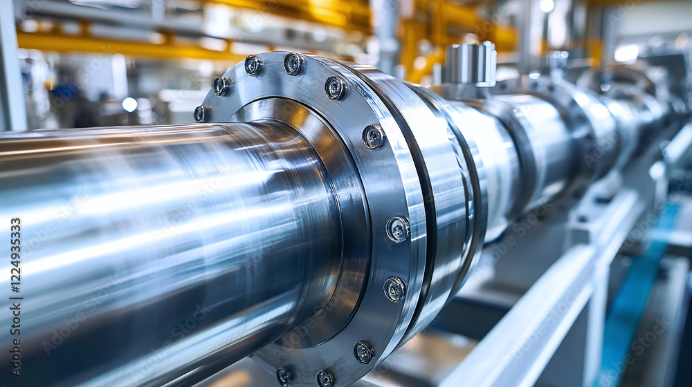 Fototapeta premium A metallic backdrop for industrial shoots, with cold steel beams and machinery creating a mechanical ambiance