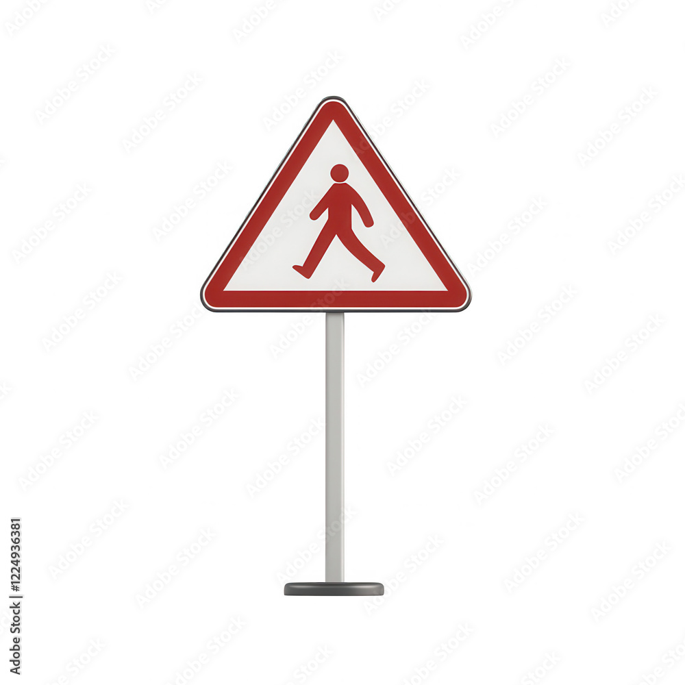 A caution pedestrian sign indicating a walking zone for safety awareness. A caution pedestrian sign indicating a walking zone for safety awareness.