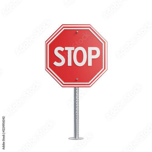 A bright red stop sign with bold white letters, symbolizing traffic control and safety.