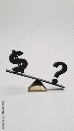 A teetering seesaw balances a  sign with a  encapsulating the eternal battle between financial stability and uncertainty