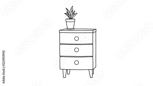 A potted plant sits atop a three drawer chest photo