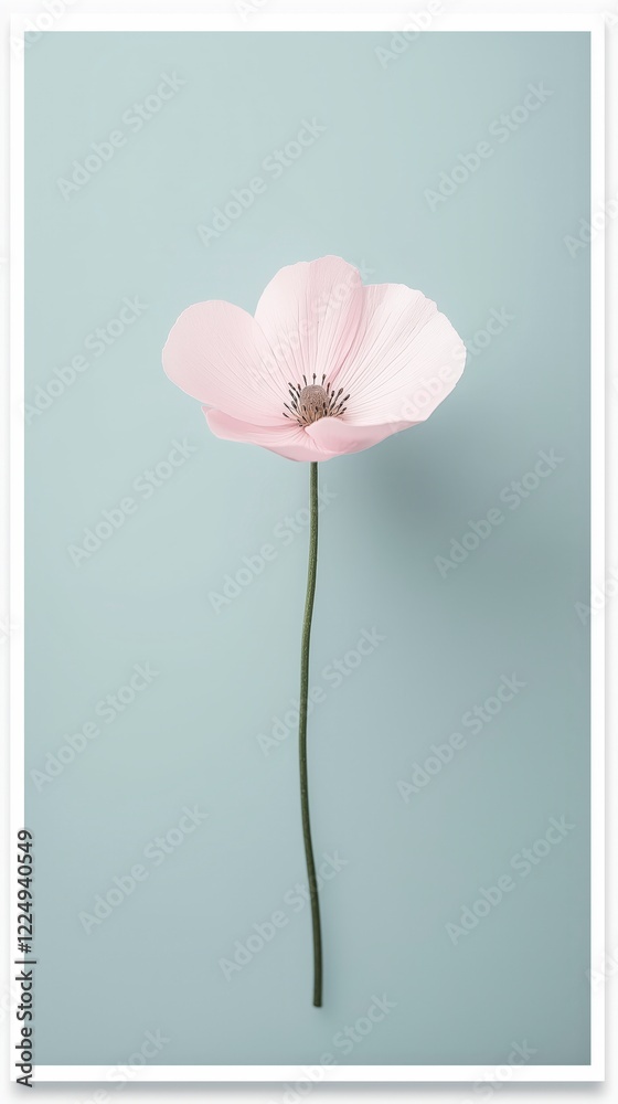 Fototapeta premium minimalist white frame on light blue background with flower