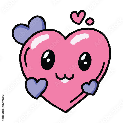 Love Valentine Days Heart Kawaii, Art Vector, hand drawn, hand drawing, vector, emoticon, icon, coloring, illustration