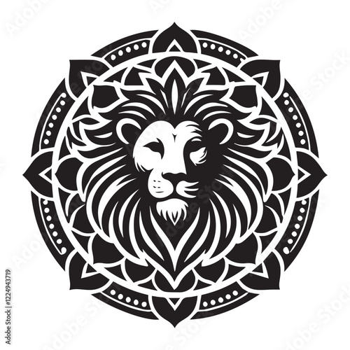black and white Vector illustration of a lion head  icon
