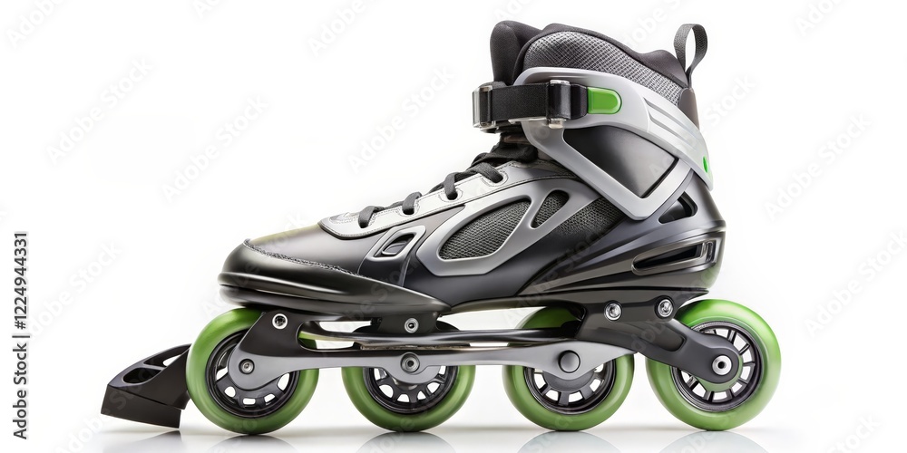 Inline Roller Skates, Black and Grey, Green Wheels Inline Roller Skates, Black and Grey, Green Wheels