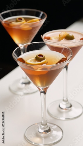 Three martinis displayed in glasses photo