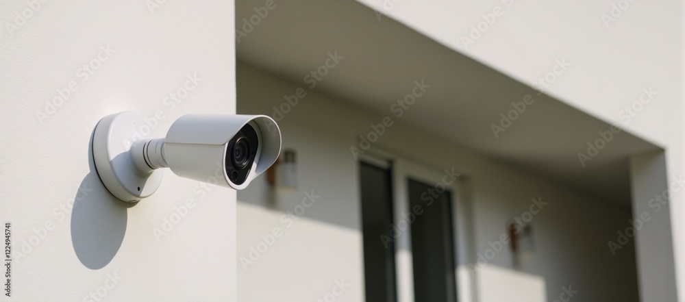 Modern white security camera installed on a home exterior wall for enhanced protection and peace of mind