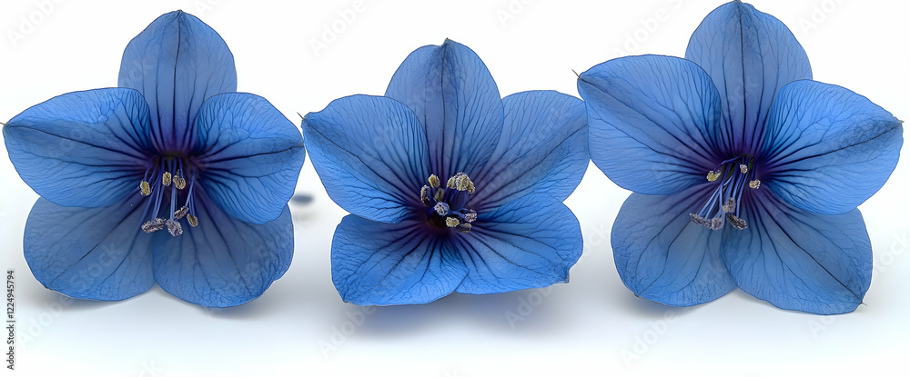 Obraz premium Three Light Blue Flowers on White Background