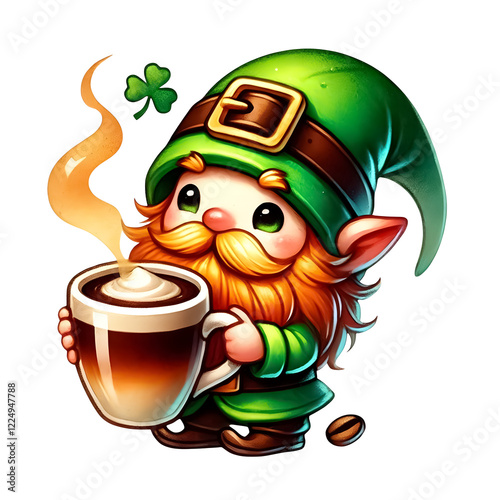 Cute Gnome with a mug of Irish coffee.
