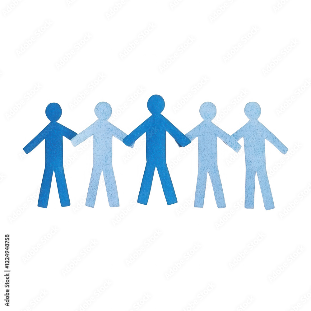 Illustration of connected paper figures symbolizing unity and teamwork in blue shades., isolated on a transparent background. Illustration of connected paper figures symbolizing unity and teamwork in blue shades., isolated on a transparent background.