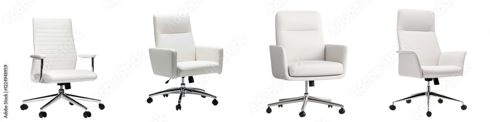 Fototapeta premium Stylish and Ergonomic White Leather Swivel Office Chairs Ideal for Corporate Workspace Executive Offices and Professional Business Environments