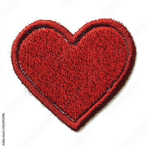 A red heart embrodiery patch on white background.
