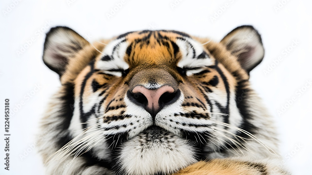 Fototapeta premium Close-up of a relaxed tiger, eyes closed, peaceful expression.