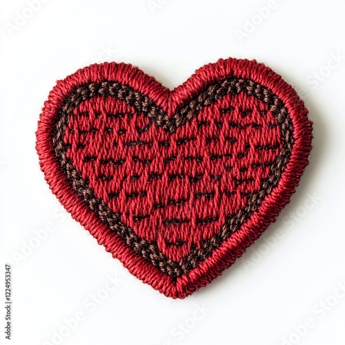 A red heart embrodiery patch on white background. photo