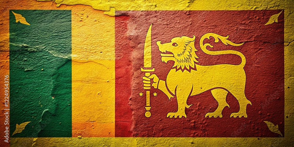 Fototapeta premium Sri Lankan Flag Paint Splatter on Architectural Detail Stock Photo