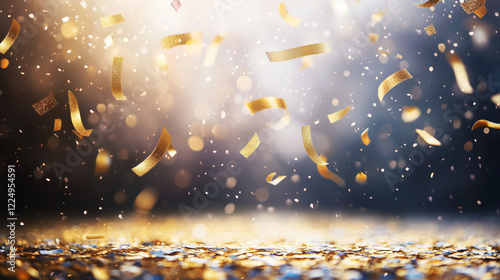 光り輝く金色の紙吹雪が降り注ぐ祝福用背景画像としてリアルに描いたAI生成画像