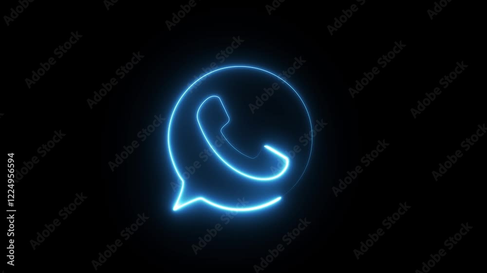 Abstract glowing neon call icon with massage box 4k animation isolated on back background, calling, ringing, dialing, concept, 