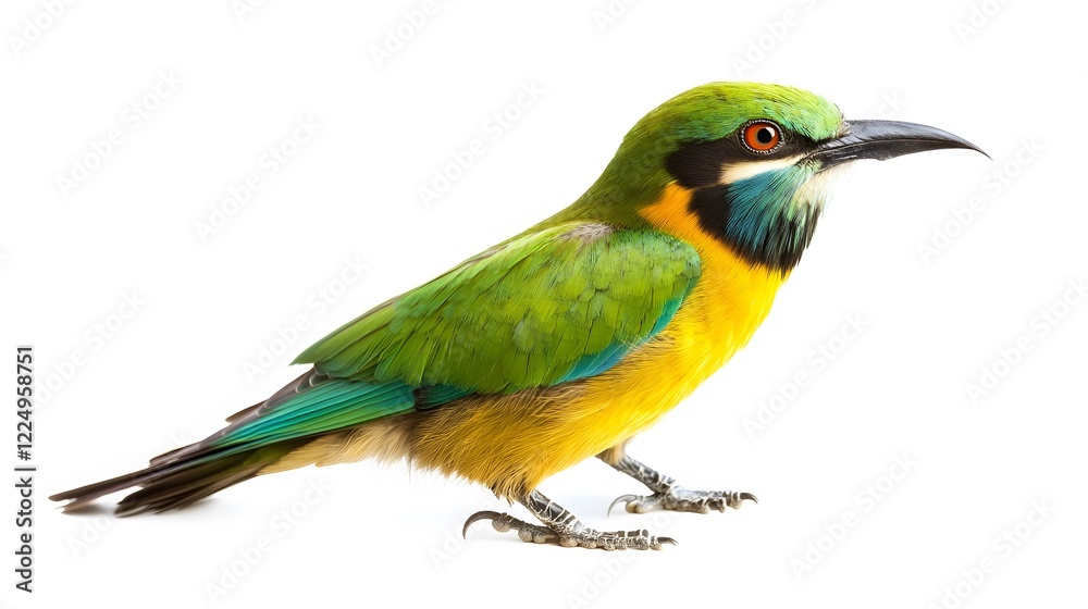 Vibrant green and yellow bird isolated on white background. Vibrant green and yellow bird isolated on white background.