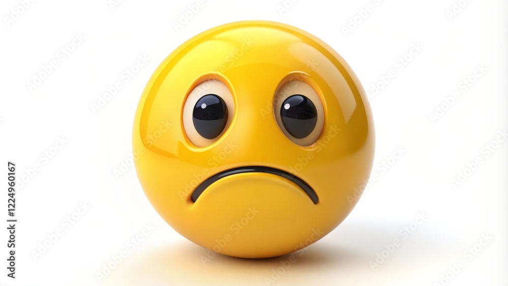 Fototapeta premium Sad emoticon, 3D rendering, yellow, digital art