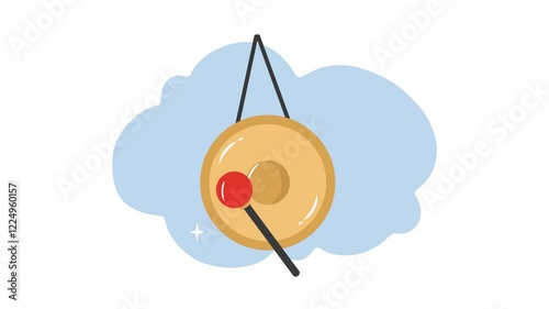 4K video Footage with Gong background Illustration. Video animated Cute Cartoon with Gong for Chinese New Year Day Decoration