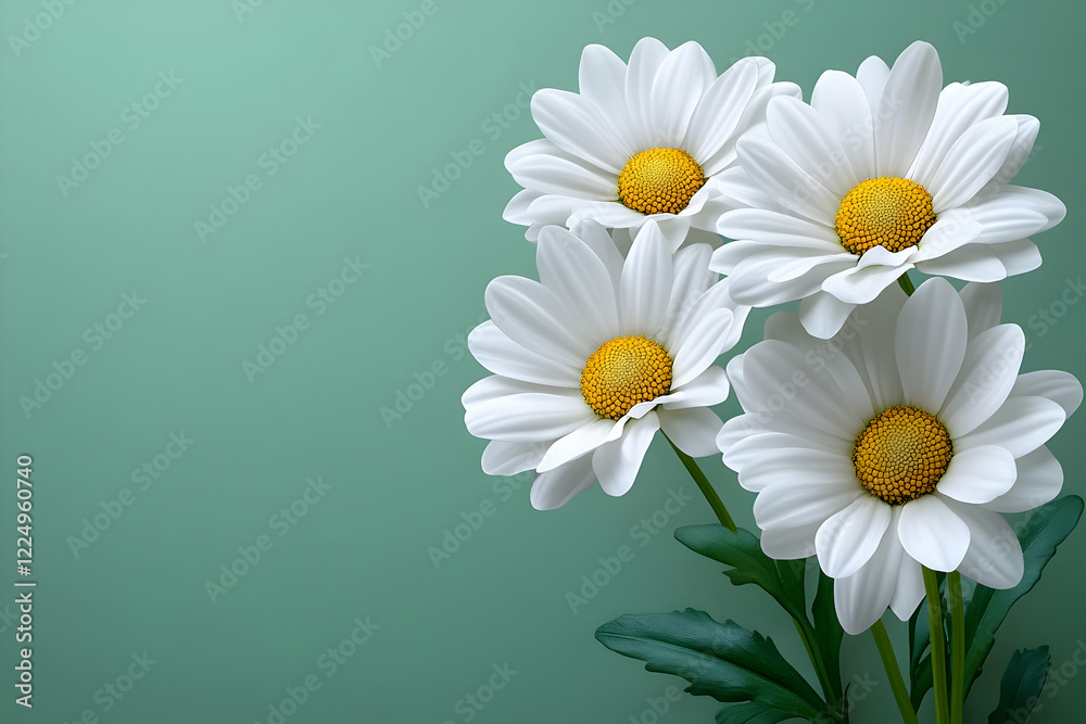 White Daisies on Teal Green Background White Daisies on Teal Green Background