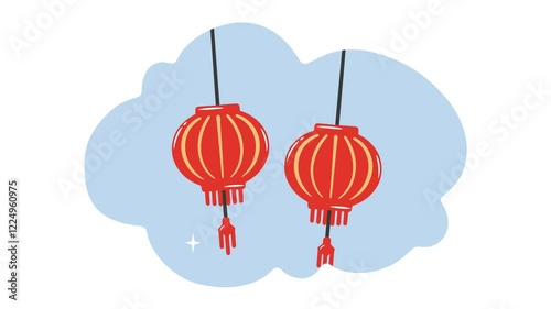 4K video Footage with Lantern background Illustration. Video animated Cute Cartoon with Lantern for Chinese New Year Day Decoration