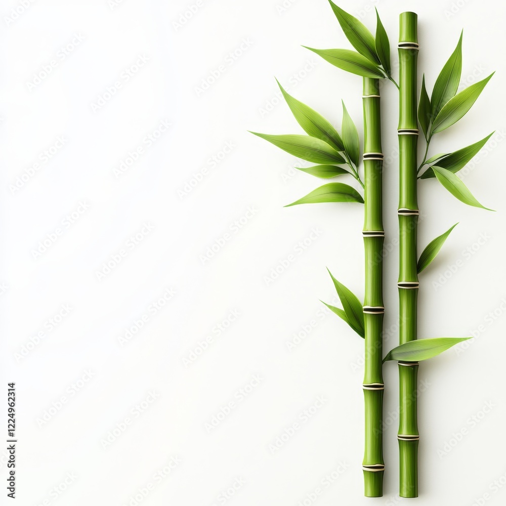 Naklejka premium Stylized 3D Icon of Bamboo Stalks with Green Leaves on White Background