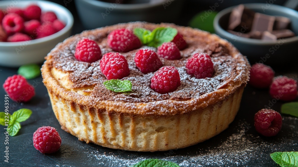 Delicious Raspberry and Chocolate Tart with Powdered Sugar Delicious Raspberry and Chocolate Tart with Powdered Sugar