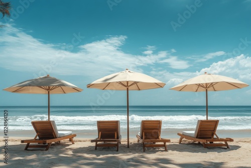 Wallpaper Mural Tropical Beach Vacation Relaxation Sunbeds Umbrellas Ocean View Torontodigital.ca