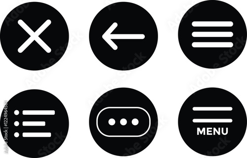 Ui menu icons. Set Hamburger Menu icon. Includes vector buttons for website UI navigation, featuring hamburger or burger line menu icons for 
