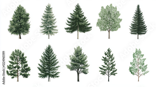 Collection of isolated 2D trees in minimalistic style